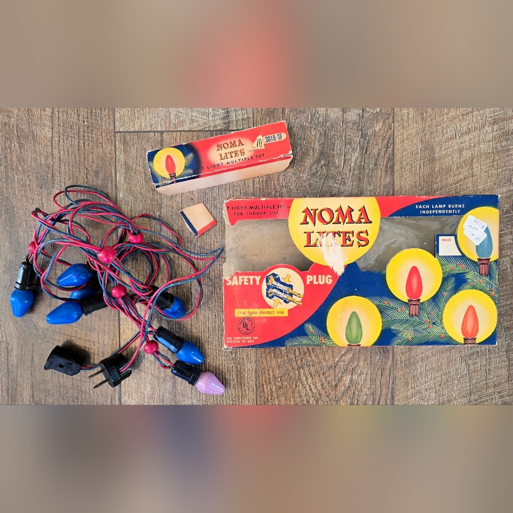 Vintage Noma Christmas Lights 7 Bulb Strand with Box C7